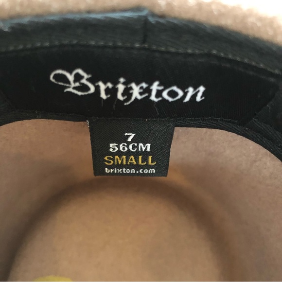 BRIXTON WOOL FELT MEDIUM BRIMMED HAT Sz 7 small 56 CM tan w black leather belt - Picture 10 of 11